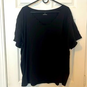 Talbots Plus 3X Short Sleeve Black Shirt with Detailed Sleeves, 100% Cotton